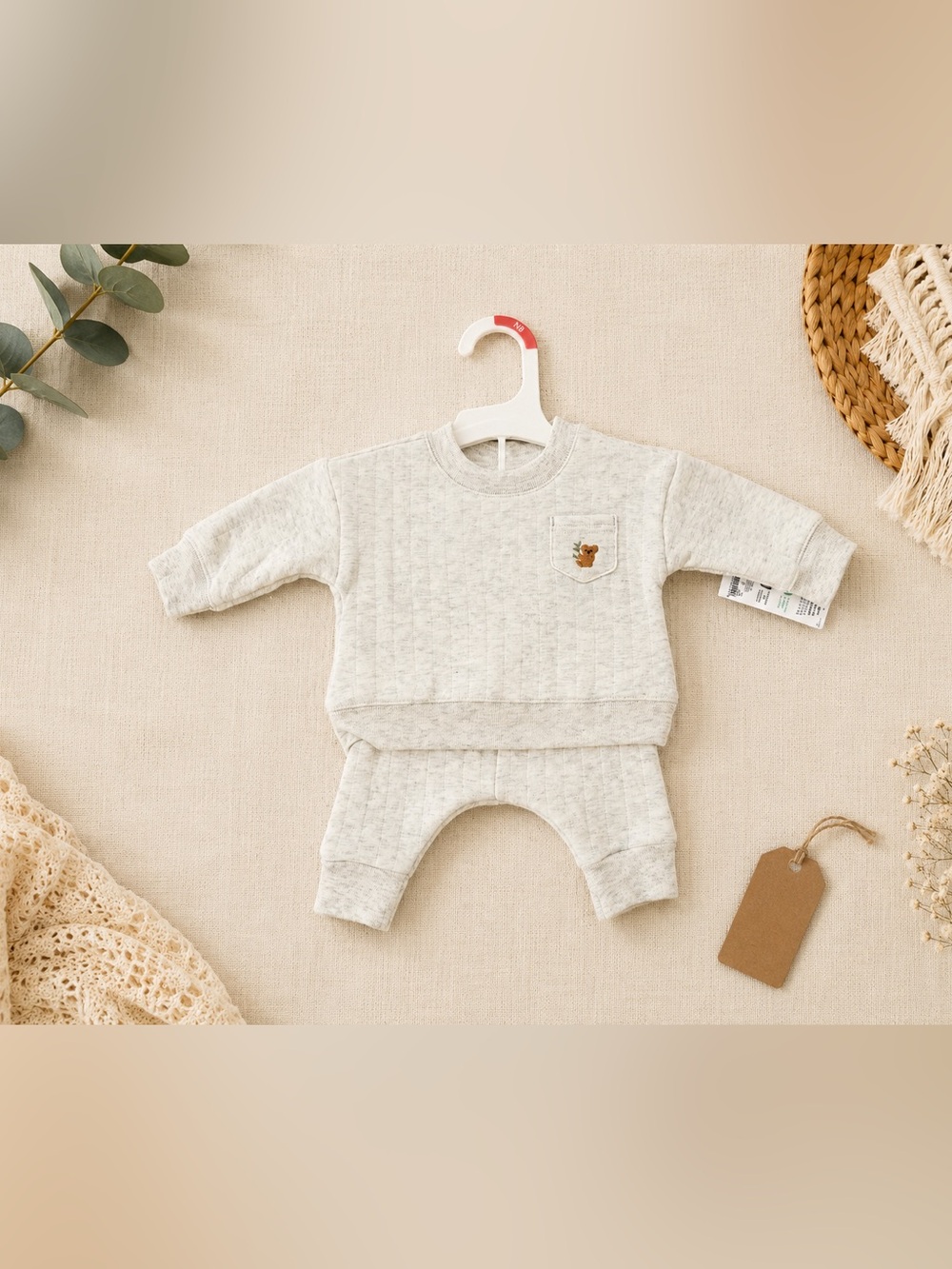 Carter’s Newborn 2 Piece Outfit Set Gray Quilted Sweatshirt & Jogger NWT